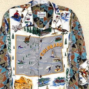 REYN SPOONER vintage Hawaiian shirt COLORADO pride STATE MAP tropical men’s XL